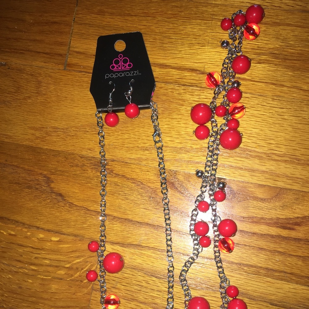 2 long necklaces with matching earrings
